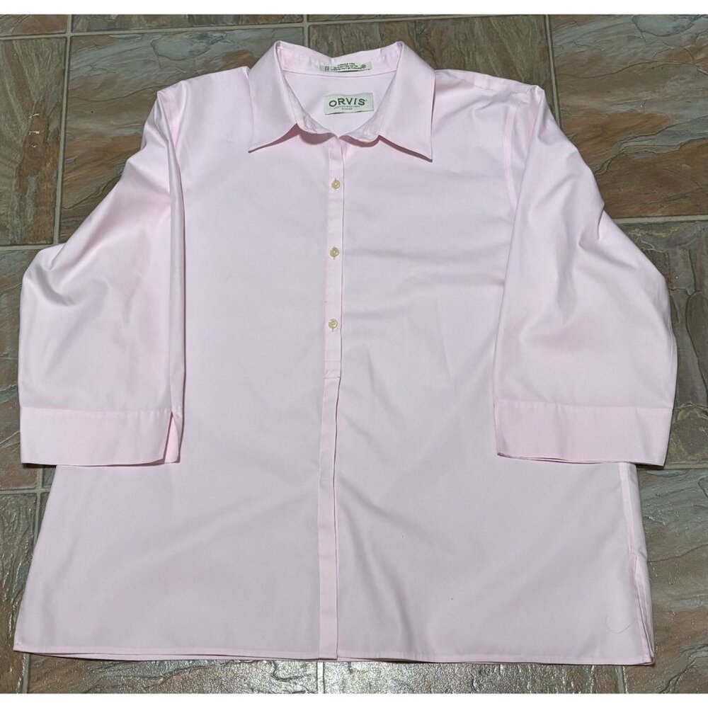 Orvis Pink Wrinkle Free 100% Cotton Shirt Top Button Down Size 20 3/4 Sleeve